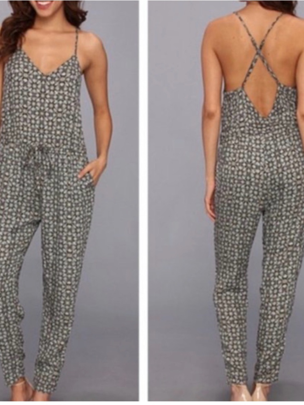 Women's free people Strappy Printed Jumpsuit with pockets
